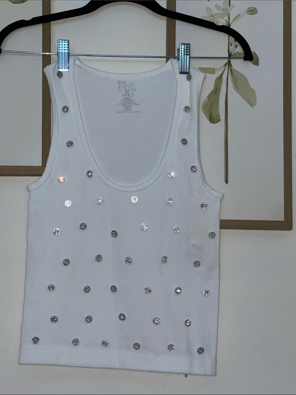 White Embellished Tank Top by Unknown Brand